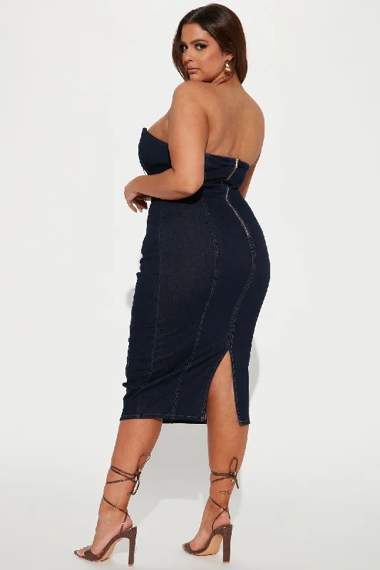 Hottie Denim Midi Dress - Dark Wash