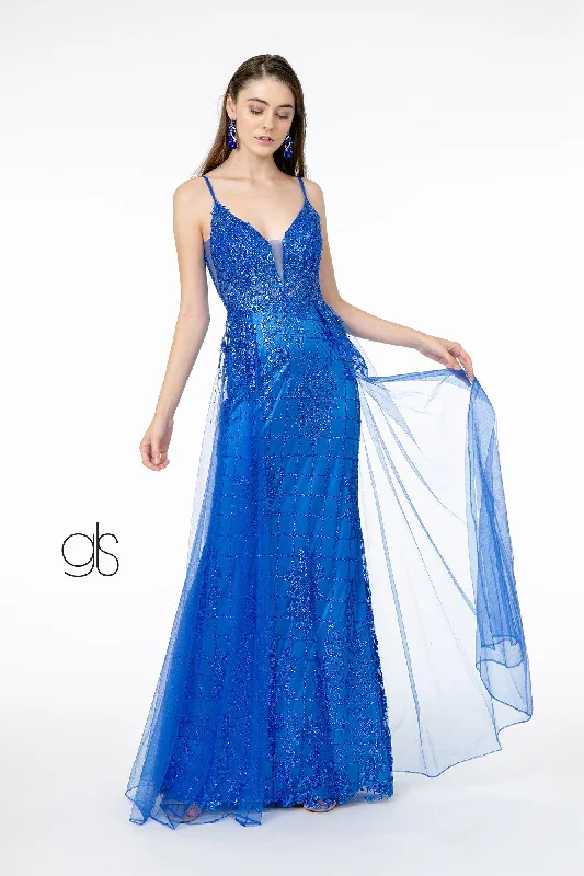 Illusion V-Neck Glitter Mermaid Gown by Elizabeth K GL2924