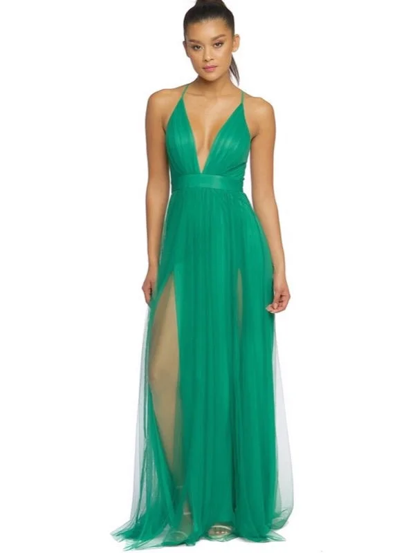 Karen, Slit legs maxi dress with deep v neck