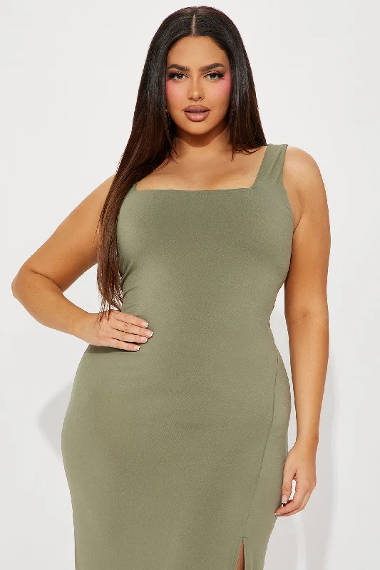 Kiss Me Sleeveless Midi Dress 11- Olive