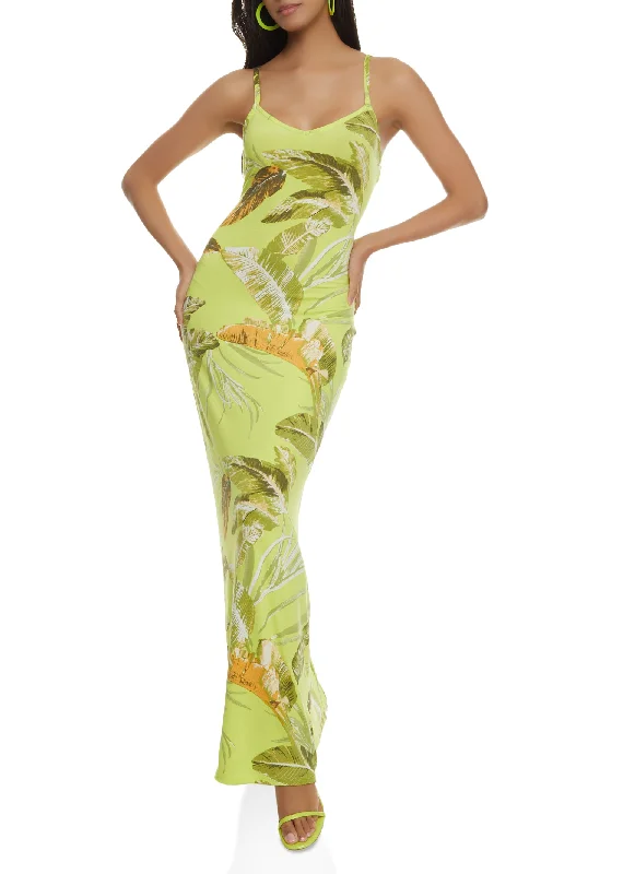 Haute Monde Tropical Palm Print Maxi Cami Dress