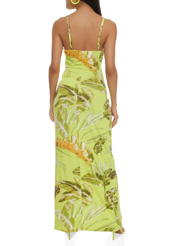 Haute Monde Tropical Palm Print Maxi Cami Dress