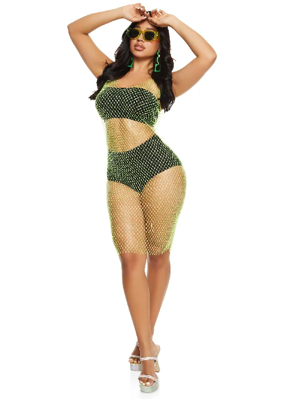 Rhinestone Fishnet Tank Midi Dress