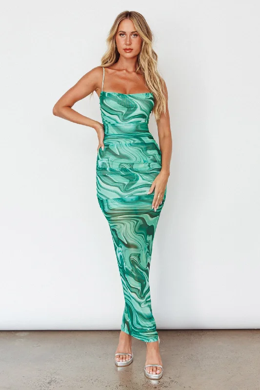 Love In Miami Lace-Up Back Maxi Dress Marble Green