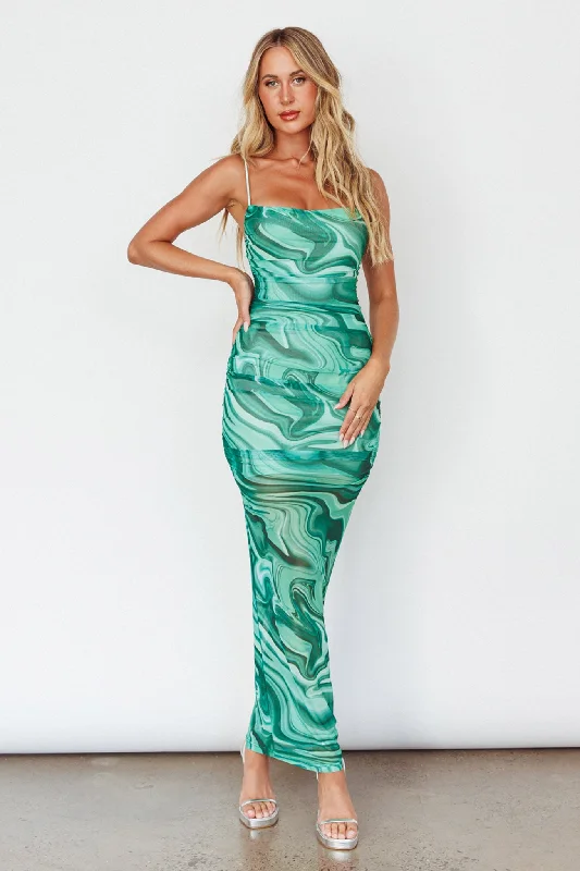 Love In Miami Lace-Up Back Maxi Dress Marble Green