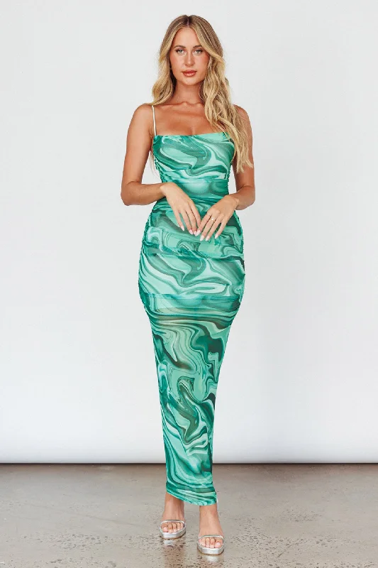 Love In Miami Lace-Up Back Maxi Dress Marble Green