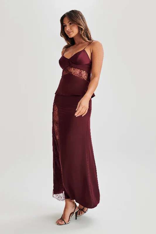 Luella Satin Lace Maxi Skirt - Plum