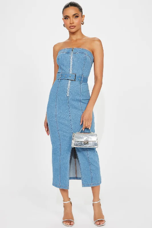 Luna Denim Midi Dress - Light Wash