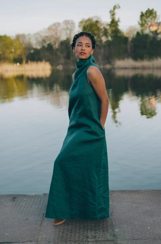 Minimalist Linen Maxi Dress with Cowl Neck