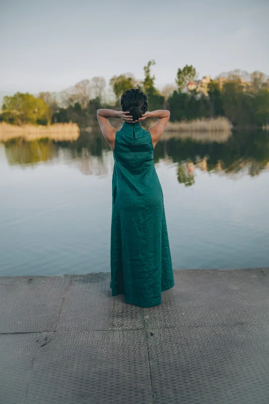 Minimalist Linen Maxi Dress with Cowl Neck