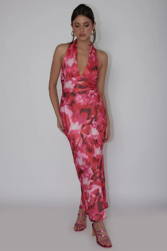 Modern Muses Halterneck Maxi Dress Floral Pink