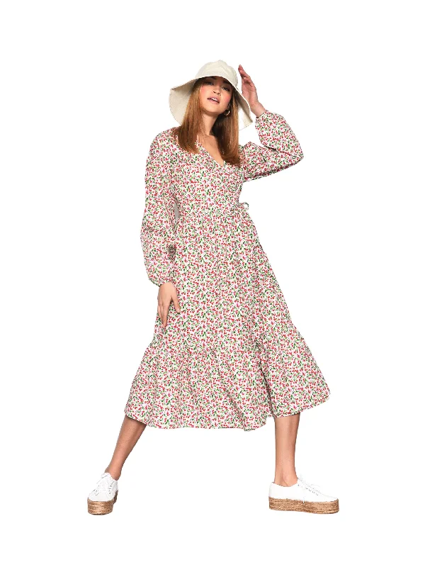 Glamorous Multi White Cherry Print Wrap Midi Dress