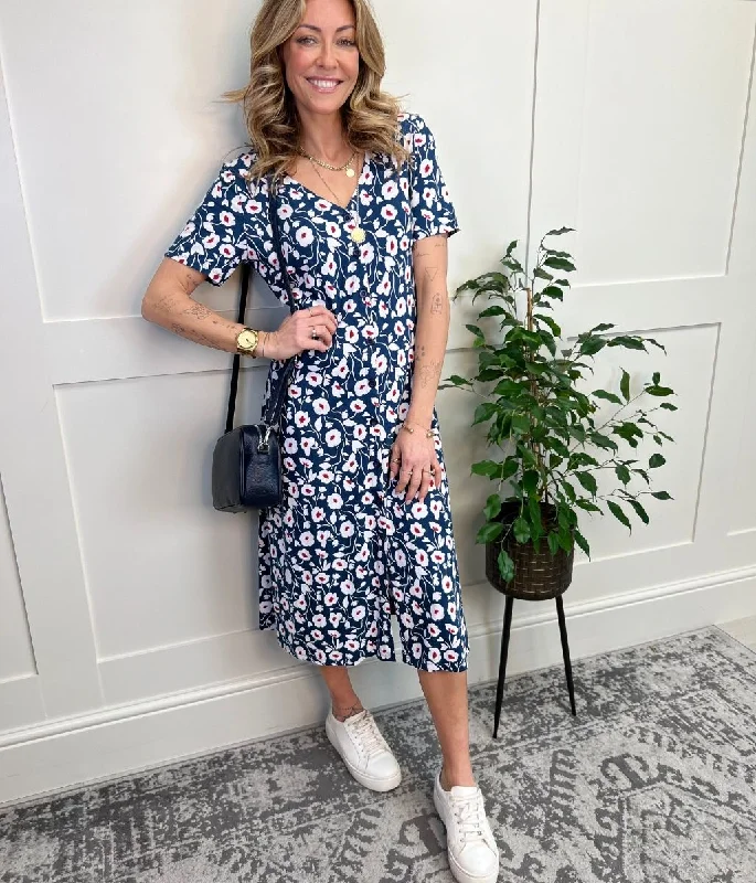 Navy Poppy Lilian Tea Dress