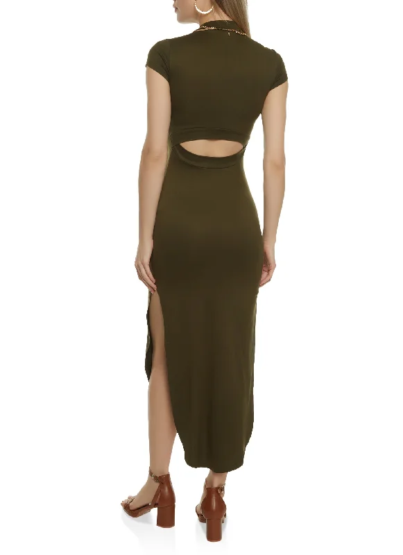 Cut Out Mock Neck Maxi Dress