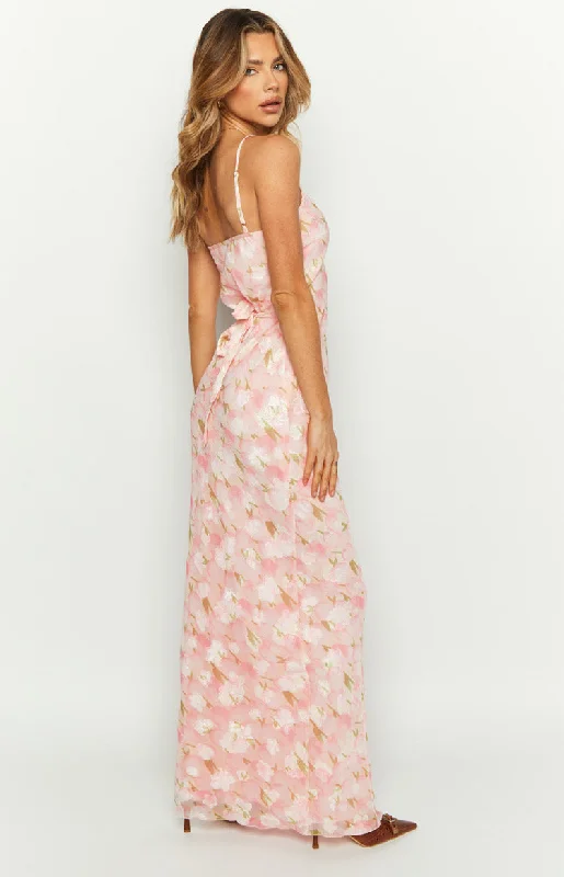 Renesmee Pink Floral Chiffon Maxi Dress