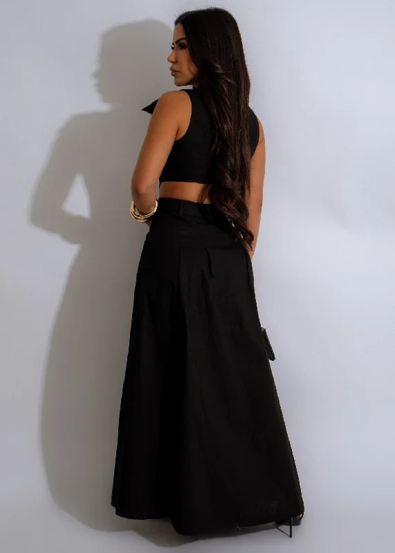 Sahara Chic Button-Down Maxi Dress Black