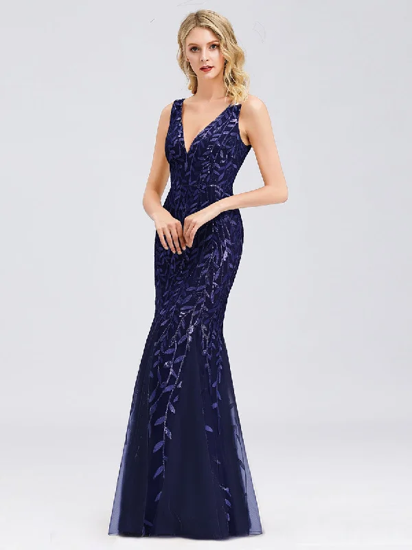 Sexy Wholesale Double V-Neck Sequin Mermaid Maxi Dresses For Evening