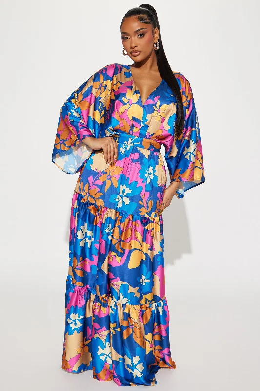 Summer Days Satin Maxi Dress - Blue/combo