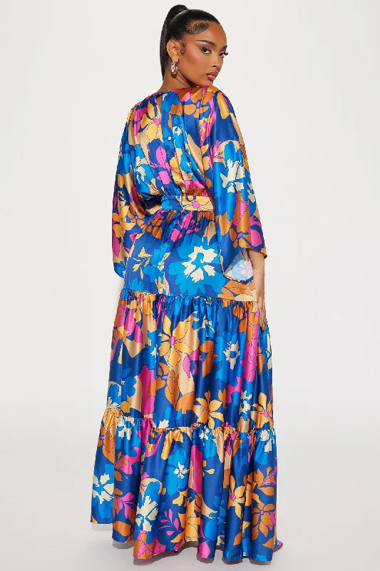 Summer Days Satin Maxi Dress - Blue/combo