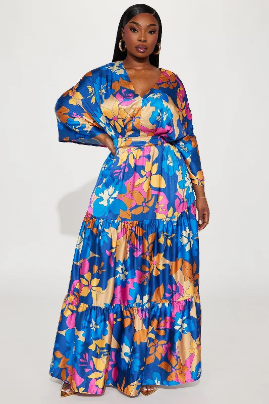 Summer Days Satin Maxi Dress - Blue/combo