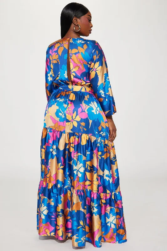 Summer Days Satin Maxi Dress - Blue/combo