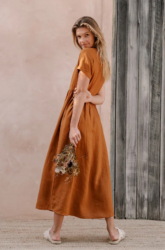 SUNSEEKER Midi Dress - ochre linen