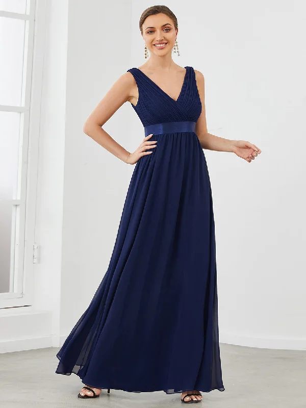 V Neck A Line Wholesale Bridesmaid Dresses with Pleated Decoration