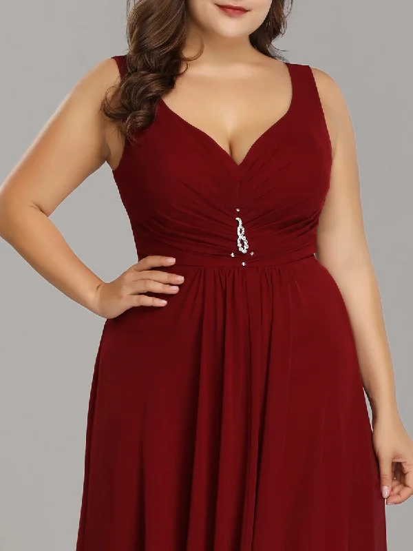 Plus Size V Neck Rhinestones Ruched Bust Wholesale Evening Dresses