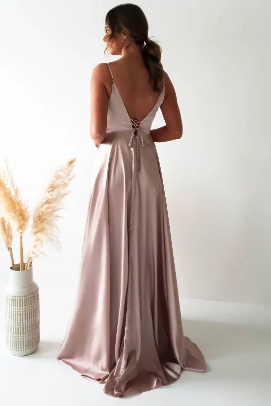 Velia Satin Maxi Gown | Champagne