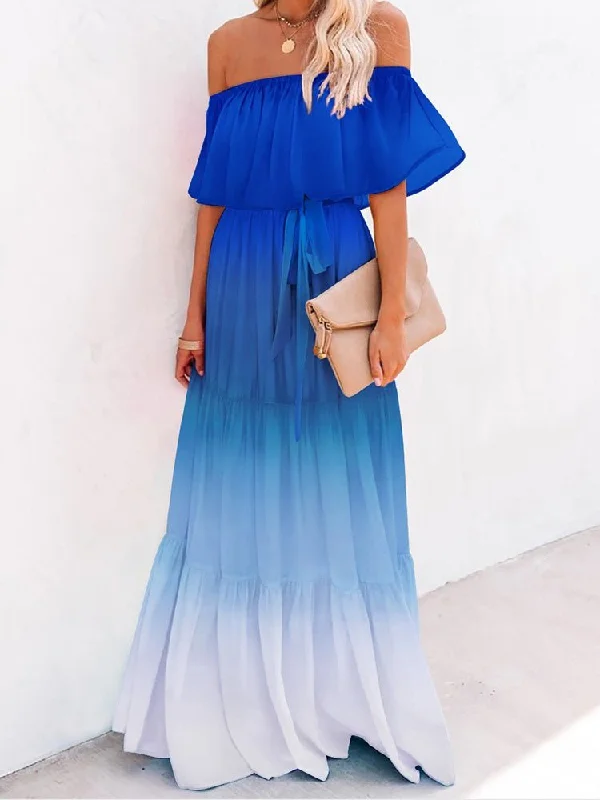 One-Shoulder Tie-Dye Ruffled Lace-Up Dress