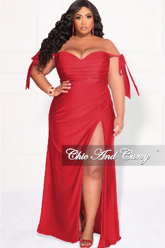 Final Sale Plus Size Off the Shoulder Tie Gown Dress in Red