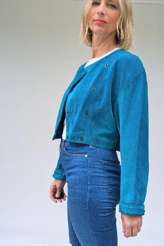 1980's Turquoise Cropped Suede Jacket