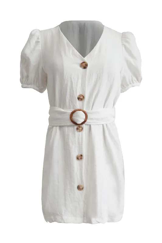 White V-Neck Dress