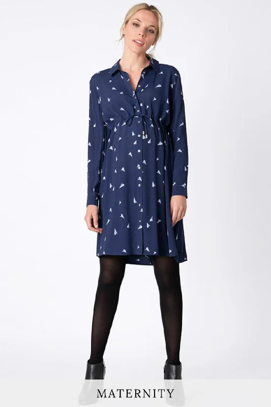 Navy Blue Maternity Shirt Dress