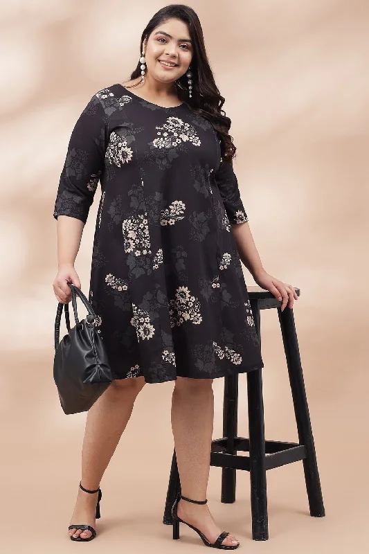 Black Luxe Floral Printed Dress