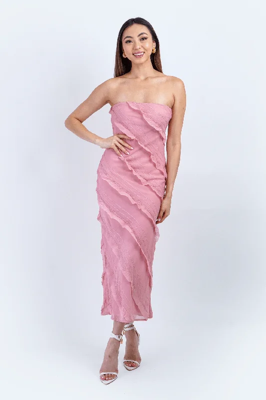 Blush Pink Spiral Strapless Dres