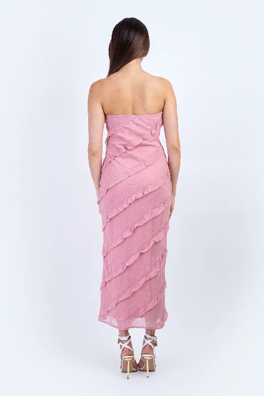 Blush Pink Spiral Strapless Dres