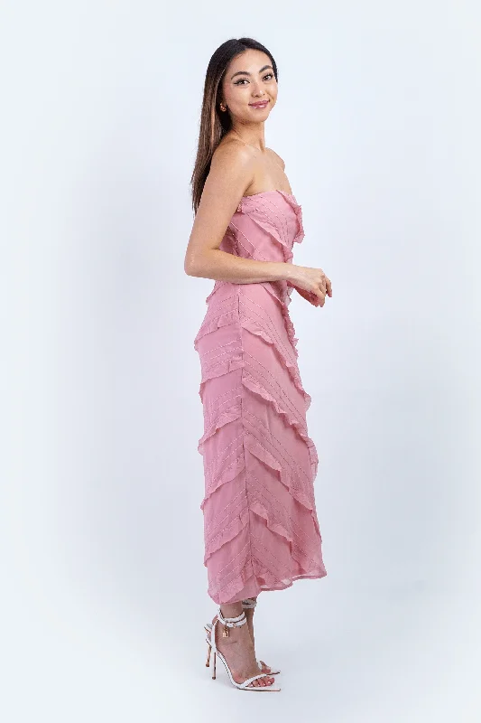 Blush Pink Spiral Strapless Dres