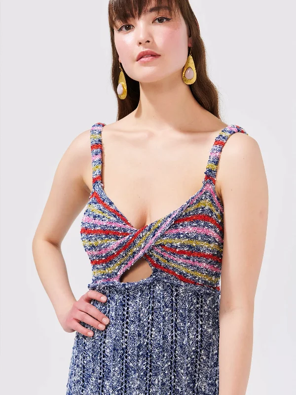 Boucle Twisted Bandeau Sundress - Zig Zag Navy