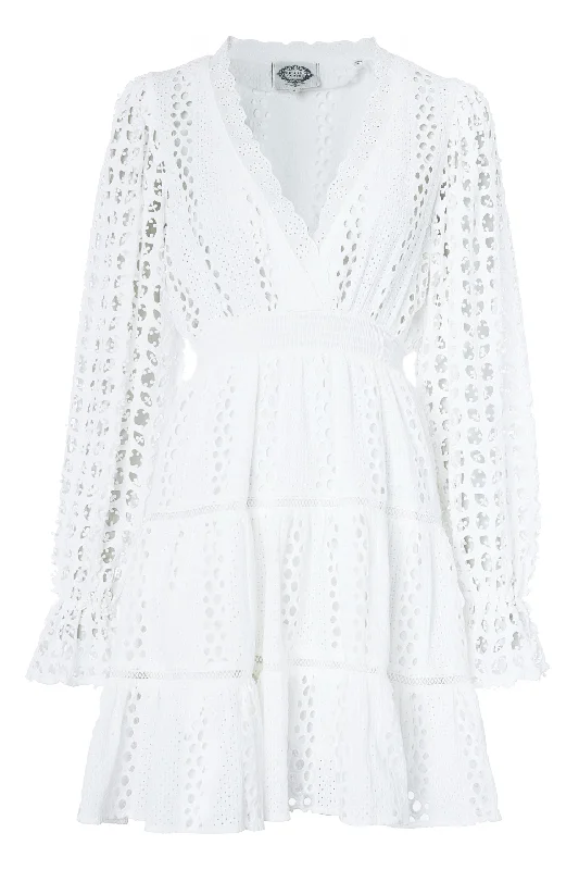 Broderie Lace V-Neck Dress (White)