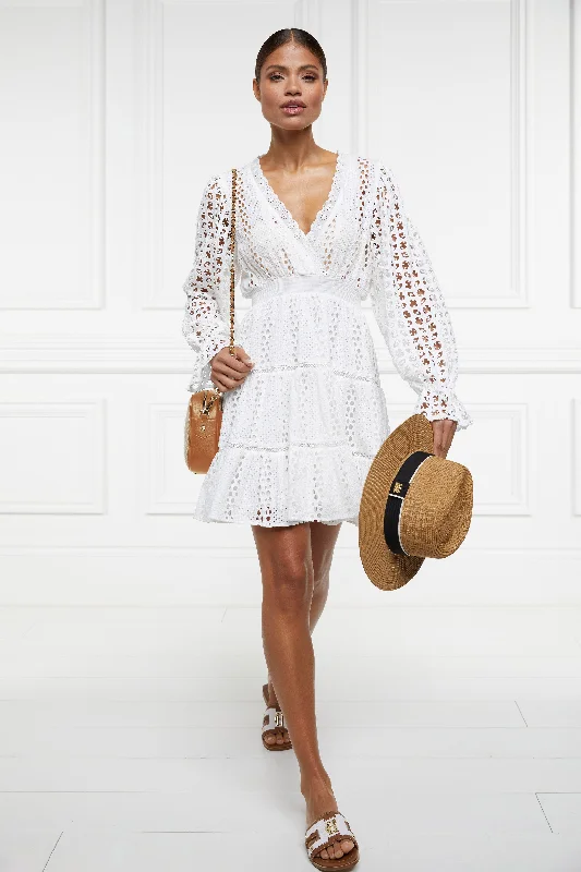 Broderie Lace V-Neck Dress (White)