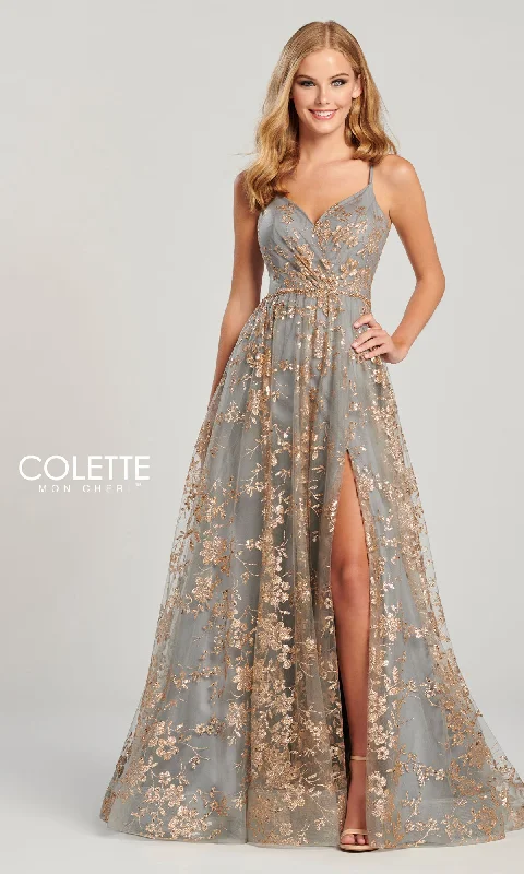 Colette Gold and Pewter Long Prom Dress CL12006