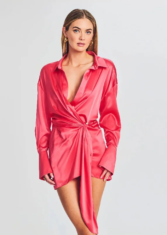 Demi Silk Dress - Neon Coral