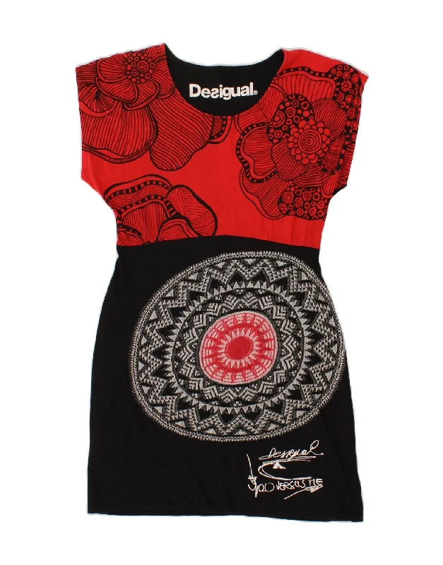 DESIGUAL Womens Graphic Basic Dress UK 8 Small Black Floral