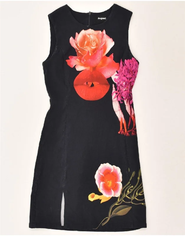 DESIGUAL Womens Sleeveless Sheath Dress UK 6 XS Navy Blue Floral