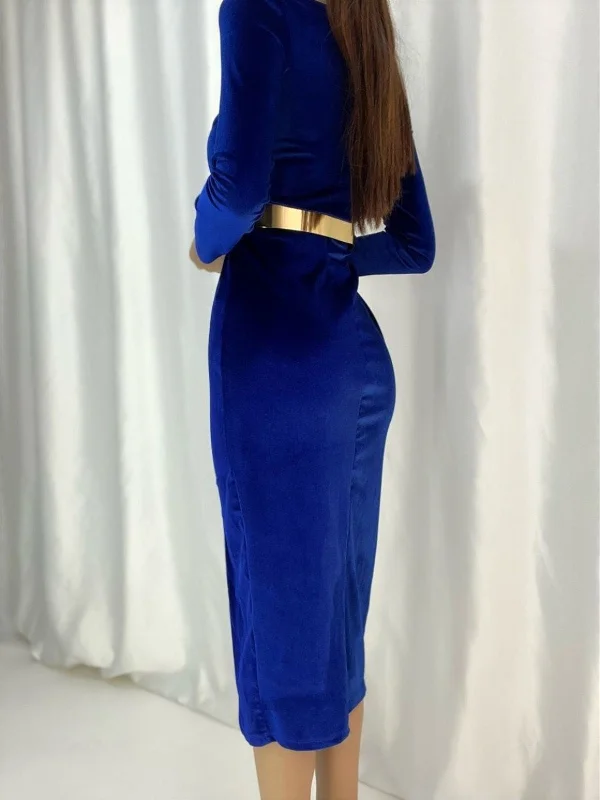 Fery Gold Belt Detail Slit Velvet Dress 581201 SAKS BLUE REF : 3572-SKS