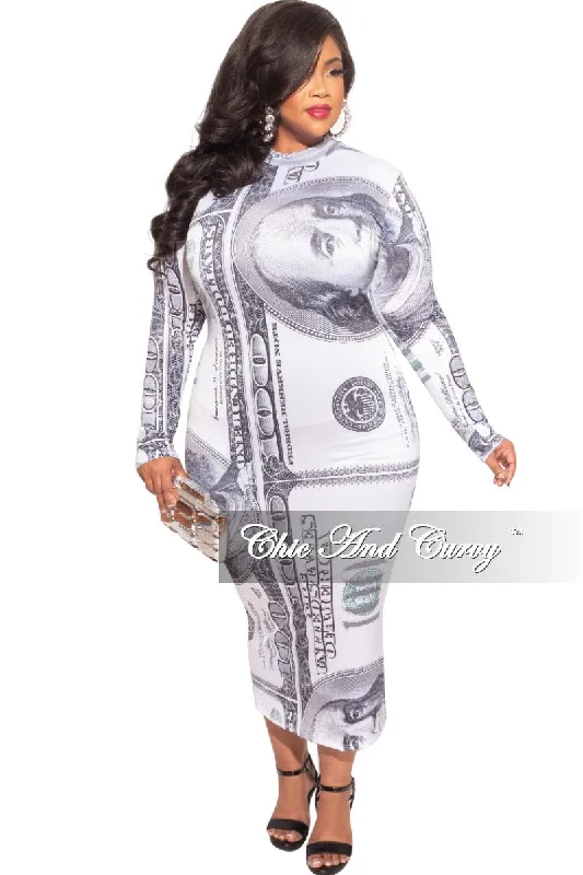 Final Sale Plus Size Reversible BodyCon Dress in Money Print