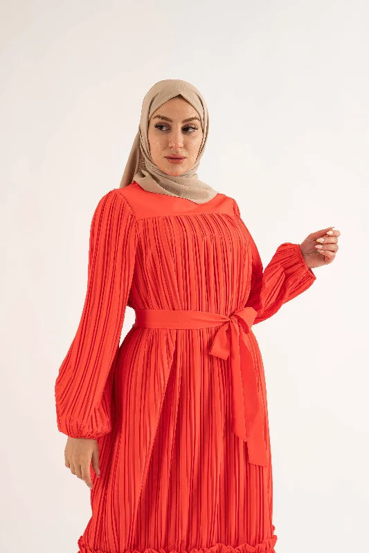 Jenna Pleat Maxi Dress - Scarlet Orange