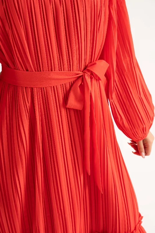 Jenna Pleat Maxi Dress - Scarlet Orange