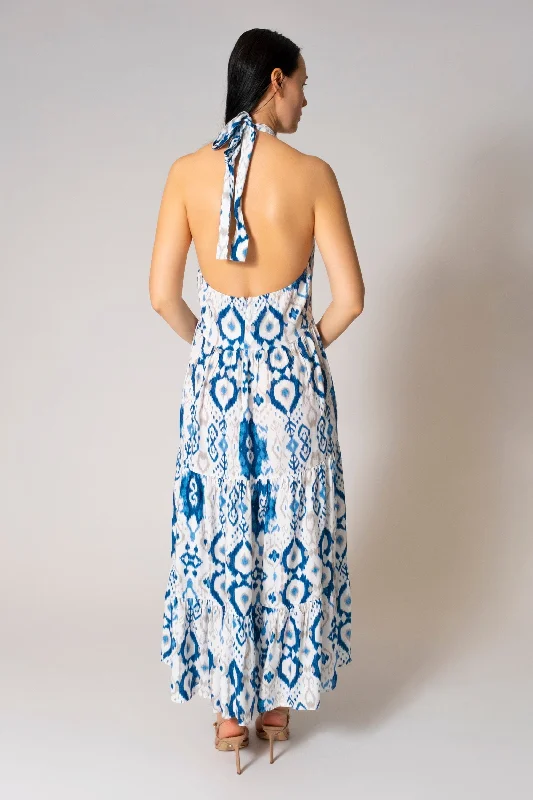 JOAN PRINTED HALTER NECK MAXI DRESS